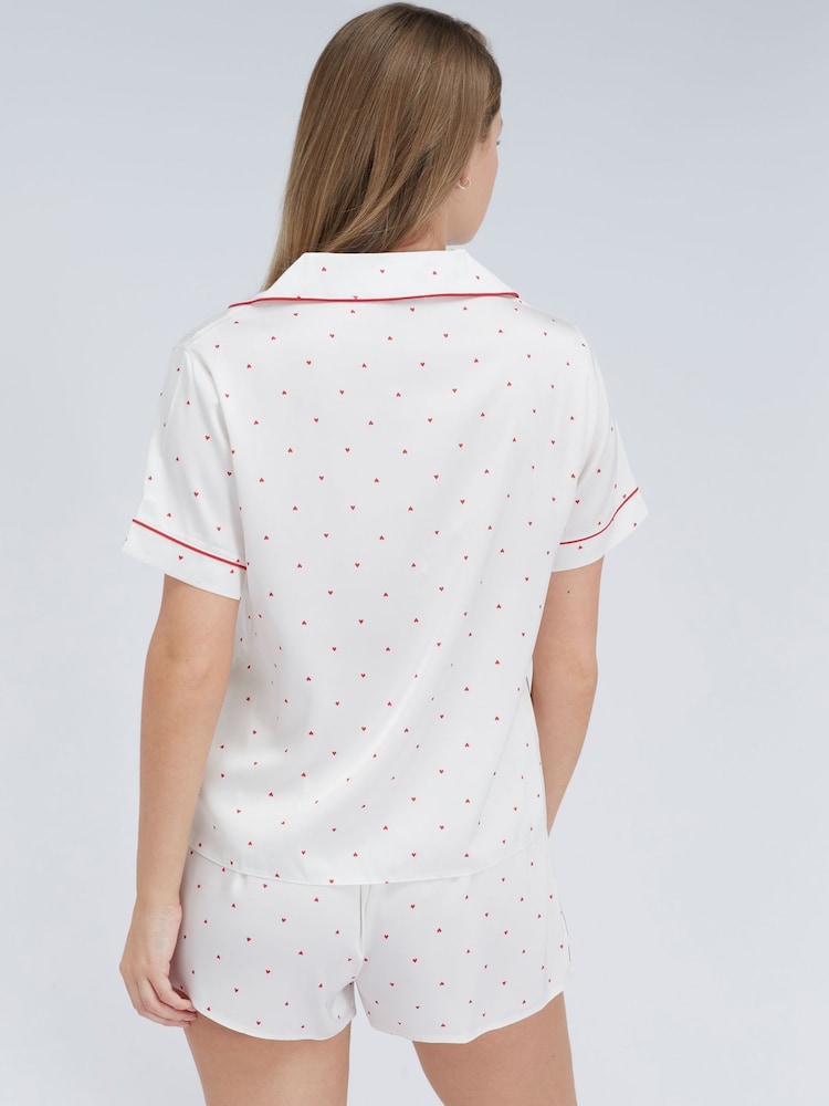 Boux Avenue White Heart Satin Short Pyjamas Set - Image 2 of 6