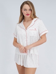 Boux Avenue White Heart Satin Short Pyjamas Set - Image 3 of 6
