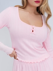 Boux Avenue Pink Rib Bow Trim Short Pyjamas Set - Image 4 of 6