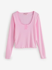 Boux Avenue Pink Rib Bow Trim Short Pyjamas Set - Image 8 of 9