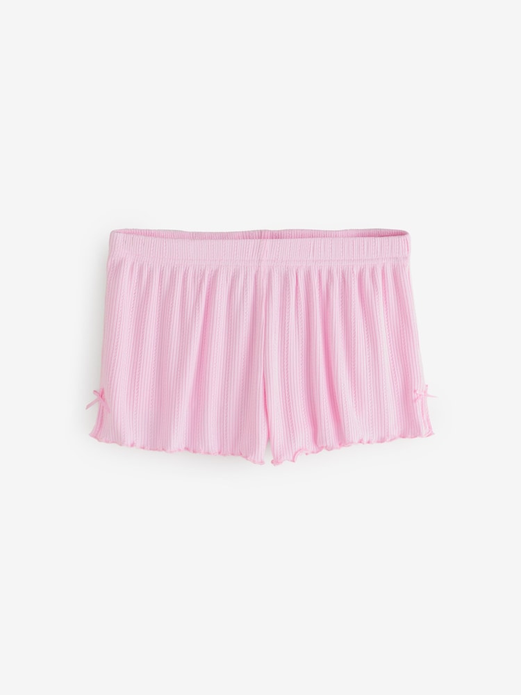 Boux Avenue Pink Rib Bow Trim Short Pyjamas Set - Image 9 of 9