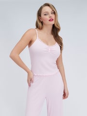 Boux Avenue Pink Lace Rib Pyjamas Set - Image 2 of 9