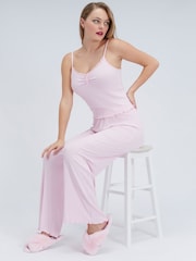 Boux Avenue Pink Lace Rib Pyjamas Set - Image 6 of 9