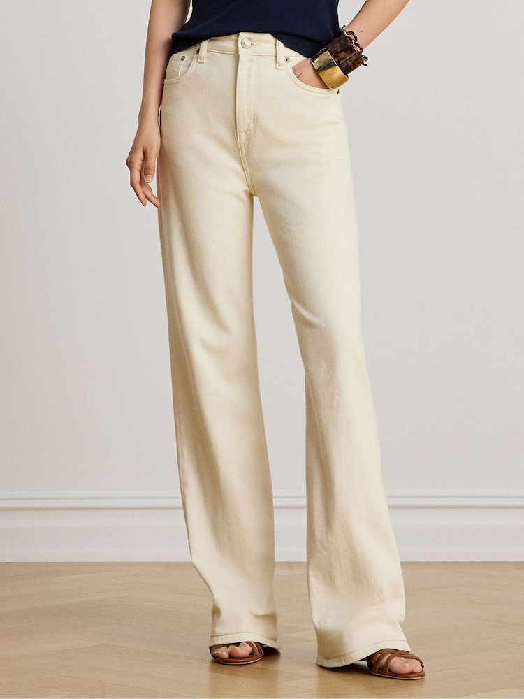 Lauren Ralph Lauren Cream Wash Slim Bootcut High Waisted Jeans - Image 1 of 6