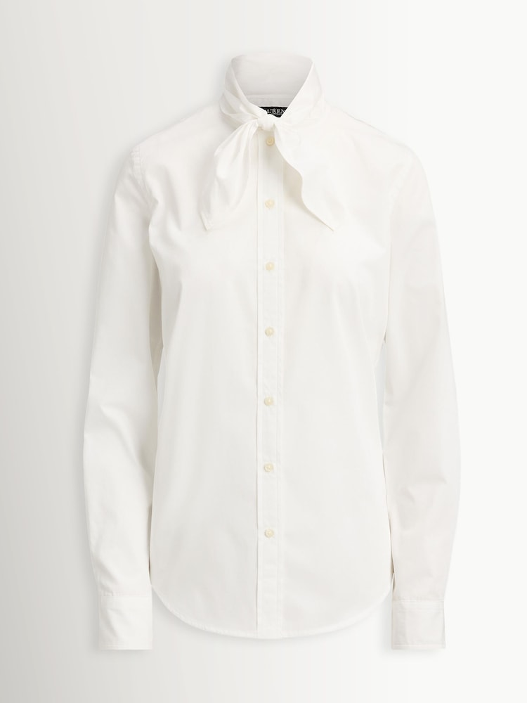 Lauren Ralph Lauren White Cotton Slim Fit Shirt With Bow Neckline - Image 9 of 9 Lauren Ralph Lauren White Cotton Slim Fit Shirt With Bow Neckline - Image 9 of 9