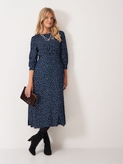 Crew Clothing Blue Ella 3/4 Length Sleeve Tea Dress - Image 1 of 5