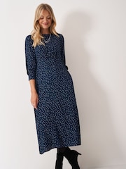 Crew Clothing Blue Ella 3/4 Length Sleeve Tea Dress - Image 3 of 5
