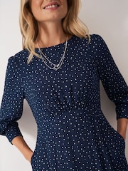 Crew Clothing Blue Ella 3/4 Length Sleeve Tea Dress - Image 4 of 5