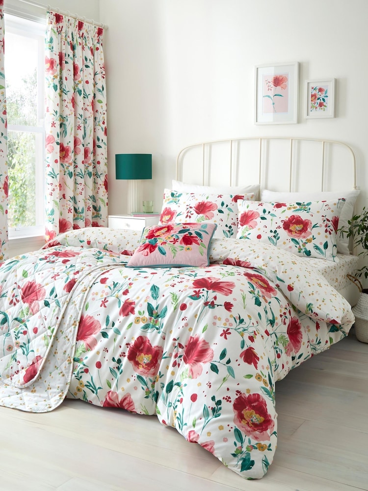 Dreams & Drapes Red Abstract Poppy Easy Care Duvet Cover Set - Image 5 of 5