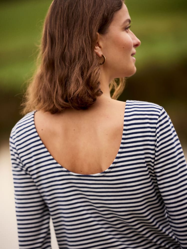 Crew Clothing Blue Ballet Back Cotton Modal Jersey Top - Image 2 of 5