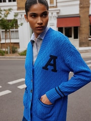 Cobalt Blue Cotton Rich Mid Length V-Neck Stitchy Cardigan - Image 4 of 6