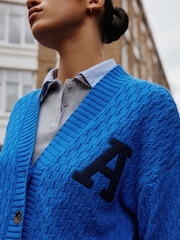 Cobalt Blue Cotton Rich Mid Length V-Neck Stitchy Cardigan - Image 6 of 6