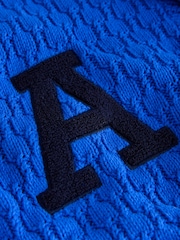 Albastru cobalt - Cotton Rich Mid Length V-Neck Stitchy Cardigan - Imaginea 8 din 9