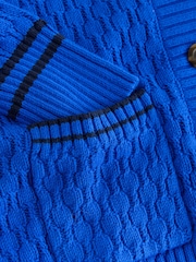 Albastru cobalt - Cotton Rich Mid Length V-Neck Stitchy Cardigan - Imaginea 9 din 9