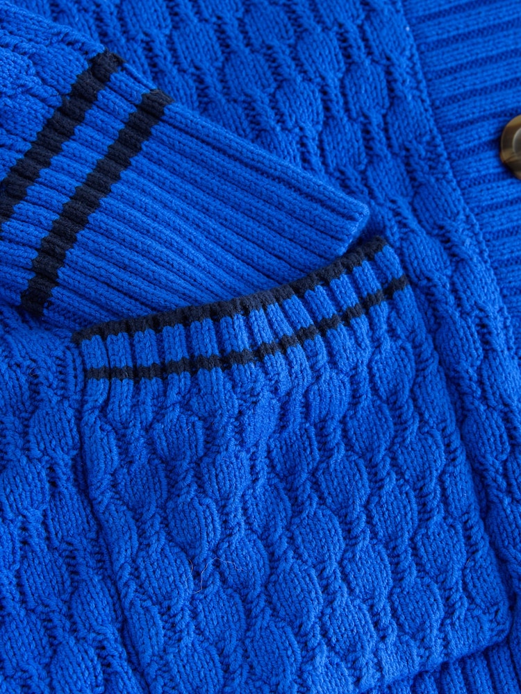 Albastru cobalt - Cotton Rich Mid Length V-Neck Stitchy Cardigan - Imaginea 9 din 9