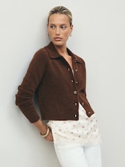 Brown Knitted Collar Cardigan With Wool - Image 1 of 8