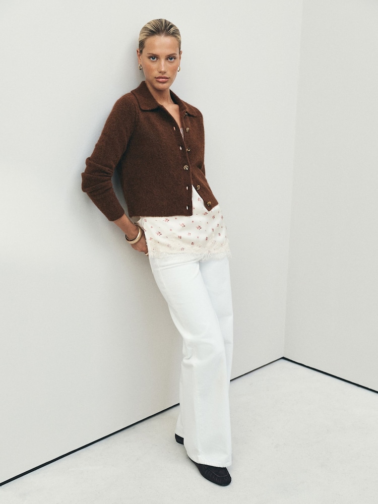 Brown Knitted Collar Cardigan With Wool - Image 2 of 8