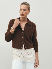 Brown Knitted Collar Cardigan With Wool - Image 3 of 8