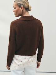 Brown Knitted Collar Cardigan With Wool - Image 4 of 8