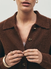 Brown Knitted Collar Cardigan With Wool - Image 5 of 8