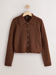 Brown Knitted Collar Cardigan With Wool - Image 6 of 8