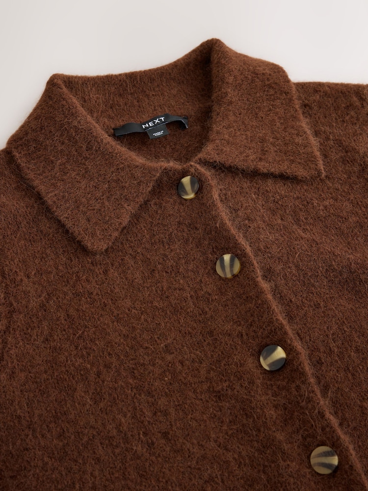 Brown Knitted Collar Cardigan With Wool - Image 8 of 8