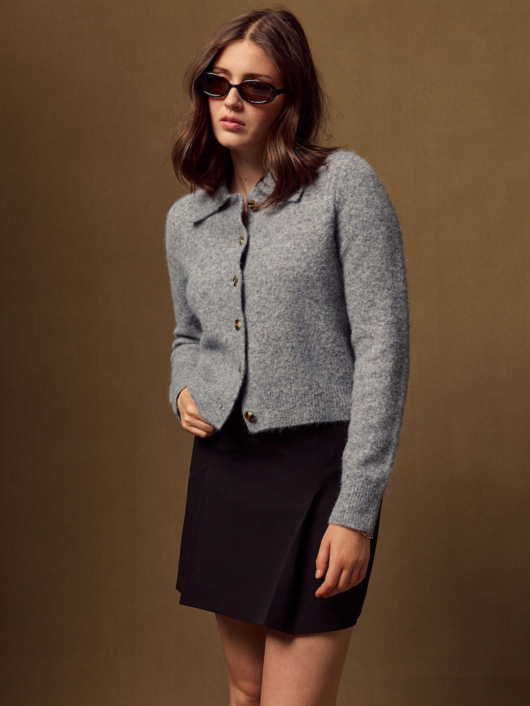 Grey Marl Knitted Collar Cardigan With Wool - Image 2 of 10