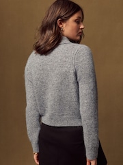 Grey Marl Knitted Collar Cardigan With Wool - Image 6 of 10