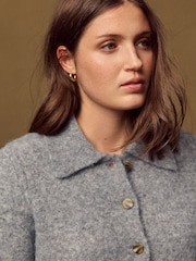 Grey Marl Knitted Collar Cardigan With Wool - Image 7 of 10