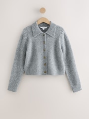 Grey Marl Knitted Collar Cardigan With Wool - Image 8 of 10