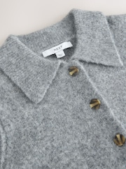 Grey Marl Knitted Collar Cardigan With Wool - Image 9 of 10