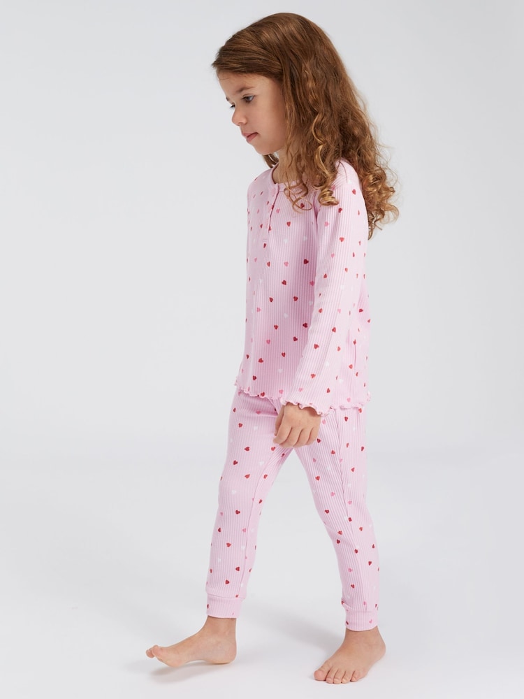 Boux Avenue Pink Matching Heart Rib Henley Pyjamas Set - Image 4 of 4