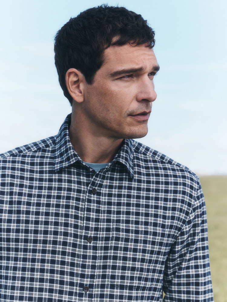 Blue Micro Check Long Sleeve Shirt - Image 1 of 9 Blue Micro Check Long Sleeve Shirt - Image 1 of 9