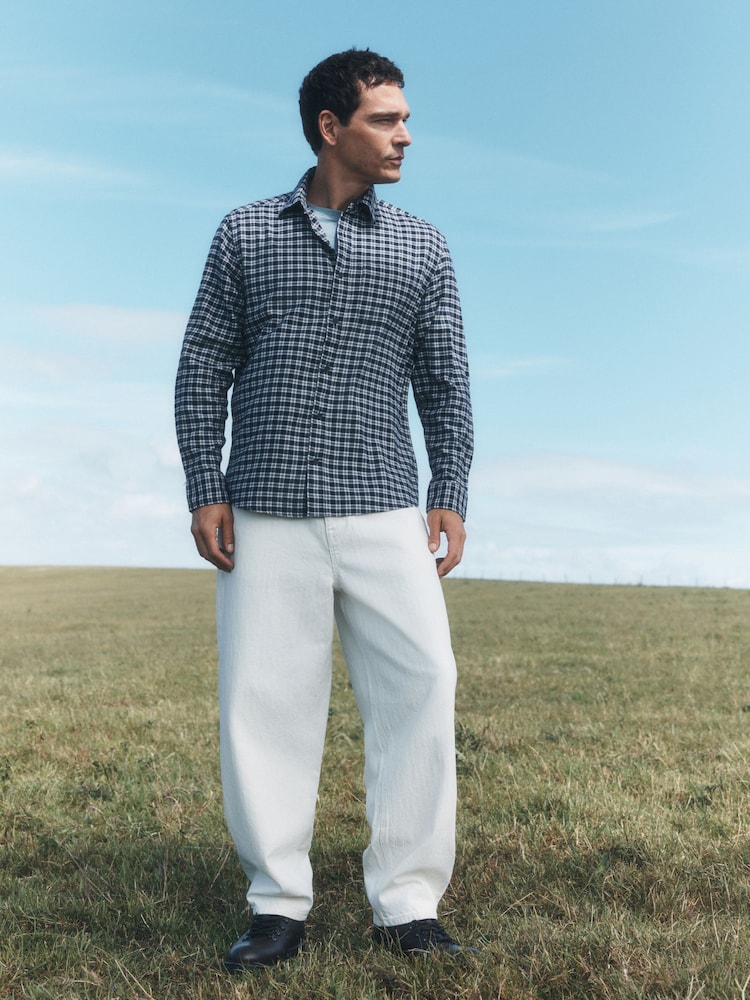 Blue Micro Check Long Sleeve Shirt - Image 2 of 9 Blue Micro Check Long Sleeve Shirt - Image 2 of 9