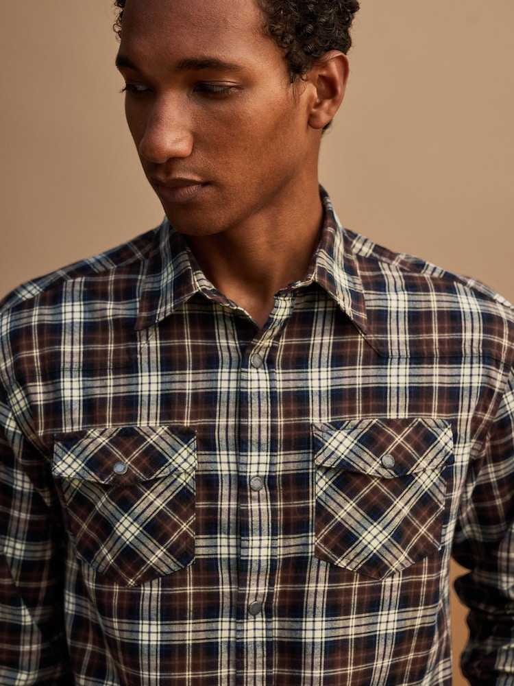 Chocolate Brown Western Styling Check Long Sleeve Shirt - Image 1 of 8