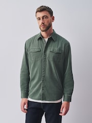 Khaki Green Garment Dye Washed Long Sleeve Overshirt - Image 4 of 9