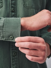 Khaki Green Garment Dye Washed Long Sleeve Overshirt - Image 5 of 9