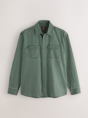 Khaki Green Garment Dye Washed Long Sleeve Overshirt - Image 7 of 9