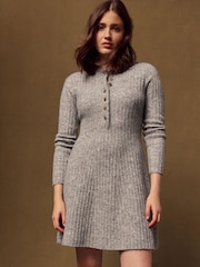 Grey Marl Ribbed Knit Henley Mini Dress - Image 2 of 7