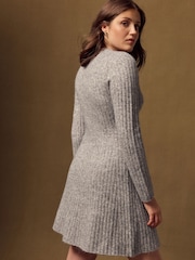 Grey Marl Ribbed Knit Henley Mini Dress - Image 3 of 7
