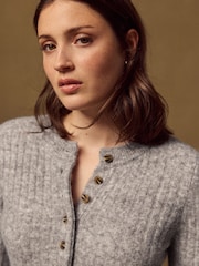 Grey Marl Ribbed Knit Henley Mini Dress - Image 4 of 7