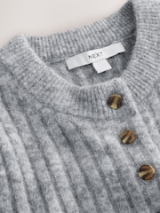 Grey Marl Ribbed Knit Henley Mini Dress - Image 6 of 7