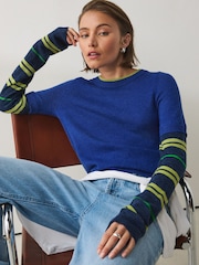 Navy/Green Stripe Knitted Long Sleeve Layer Top - Image 1 of 7