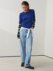 Navy/Green Stripe Knitted Long Sleeve Layer Top - Image 2 of 7