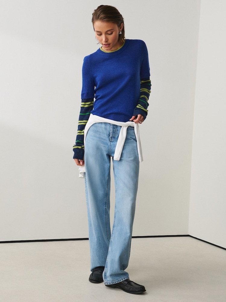 Navy/Green Stripe Knitted Long Sleeve Layer Top - Image 2 of 7