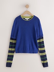 Navy/Green Stripe Knitted Long Sleeve Layer Top - Image 5 of 7