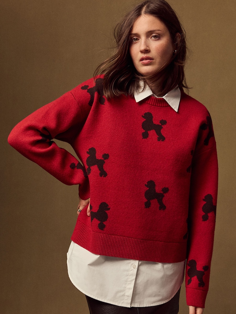 Red Poodle Supersoft Crew Neck Shirt Layer Jumper - Image 1 of 7 Red Poodle Supersoft Crew Neck Shirt Layer Jumper - Image 1 of 7