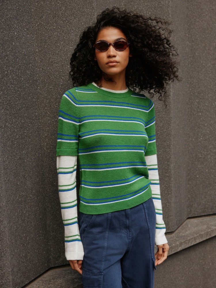 Green/White Stripe Knitted Long Sleeve Layer Top - Image 2 of 9