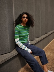 Green/White Stripe Knitted Long Sleeve Layer Top - Image 3 of 9