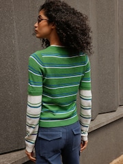 Green/White Stripe Knitted Long Sleeve Layer Top - Image 4 of 9